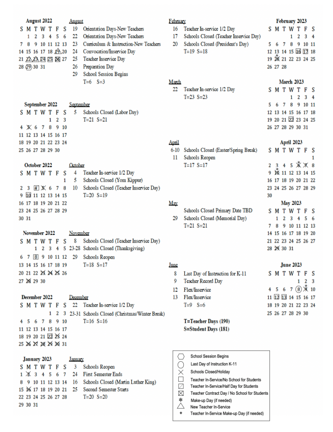 Calendar Hanover Elementary School