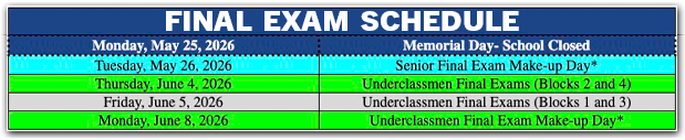 UPDATED LHS Exam Schedule (Dates and Times did not change, past information removed)