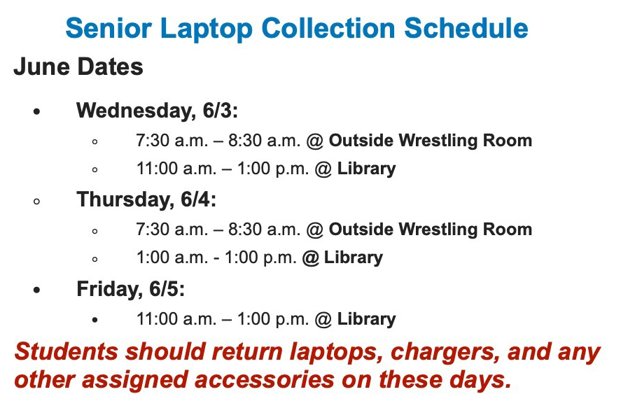 Senior Laptop Collection Schedule graphic