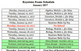 Keystone Exam and Final Exam schedule for January 2017